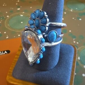 Statement  Blue Floral Ring Trio